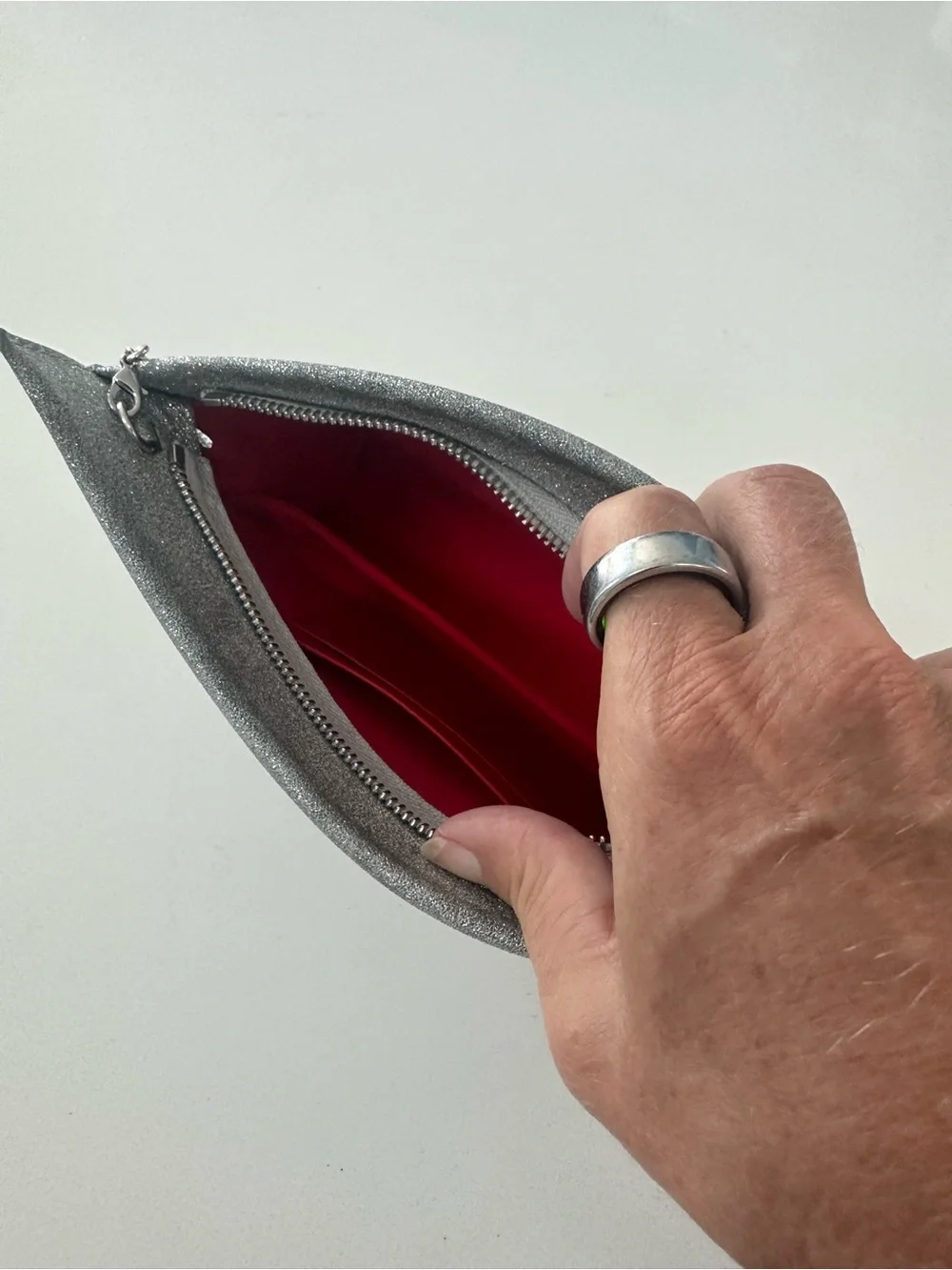 Christian Louboutin Silver Glitter Envelope Clutch with Chain